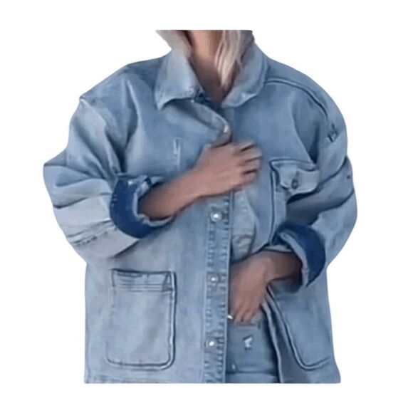 LNDN London Denim Sun Washed Oversized Denim Barn Jacket Light Wash S - Picture 1 of 16